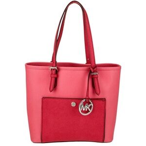 SOLD!!! Michael Kors Vibrant Pink & Coral Top Handle Leather Tote with Silver